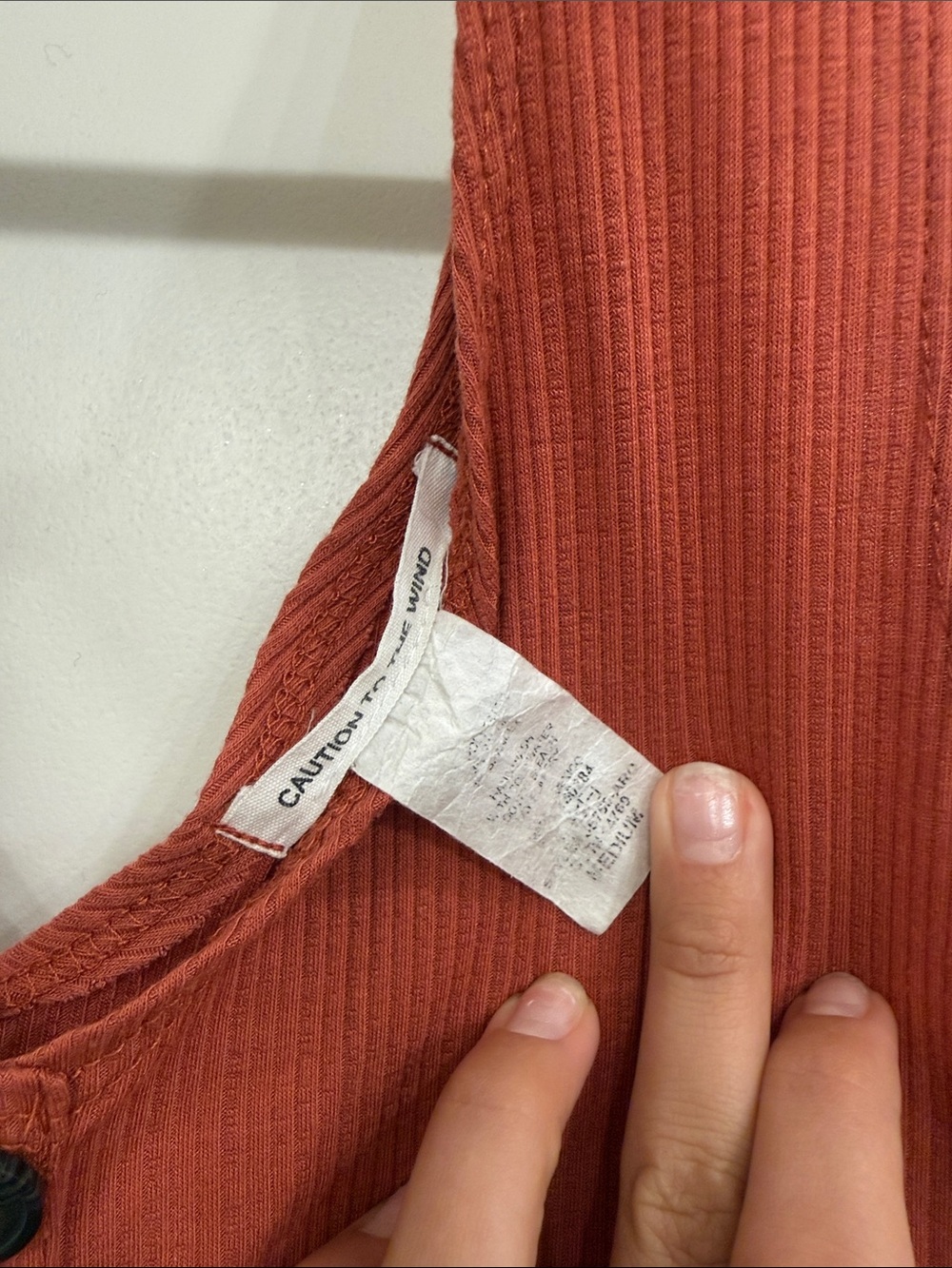 Caution To The Wind Ribbed V-Neck Button Tank - Rust - Picture 2 of 2
